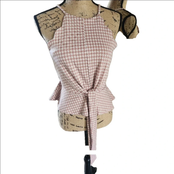 Meraki Women's Pink and White Checkered Summer Top With Front Sash - Picture 1 of 4
